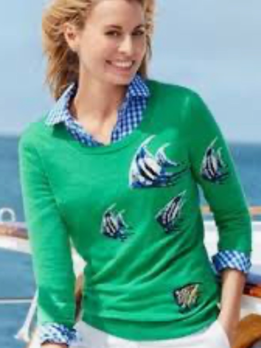 TALBOTS Green Embroidered Fish Sweater!! It’s adorable!!! Trending!! XL